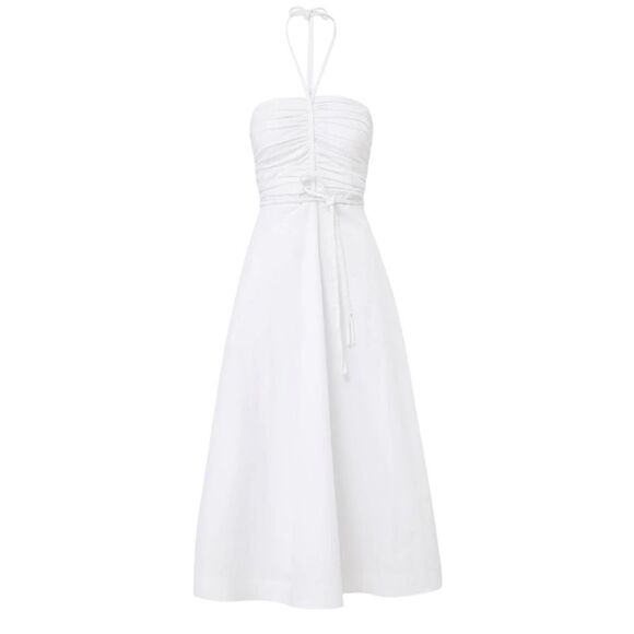 Veronica Beard Tucker Halter Neck Stretch Cotton Midi Dress White 4 NWT $548 - Picture 5 of 11
